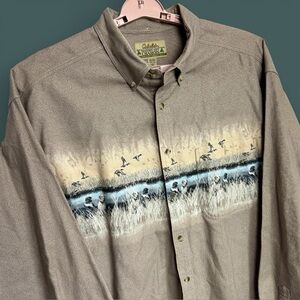 Men Chamois Shirt 2XL Tall Deerskin Soft Hunting Dogs Ducks Vtg Cabela's EUC